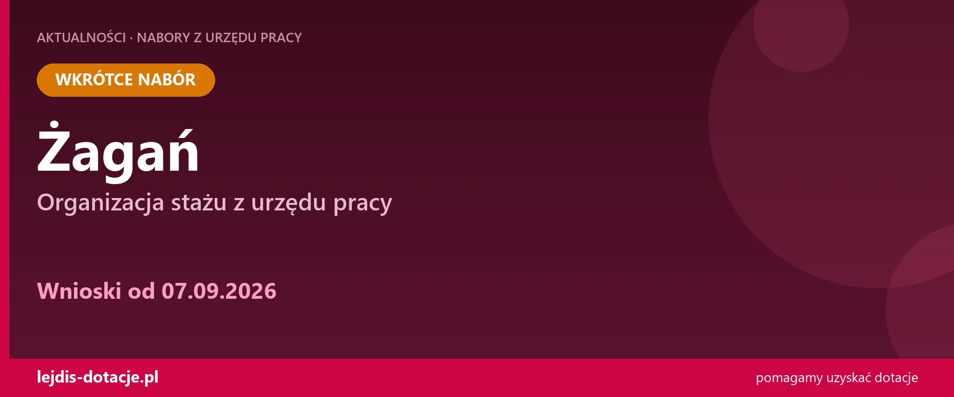 PUP Żagań ogłasza nabór — organizacja stażu z urzędu pracy (7 września 2026)
