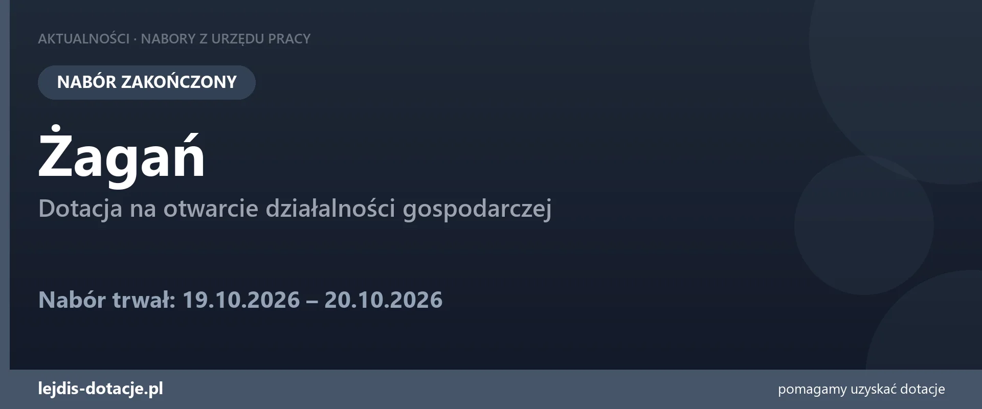 PUP Żagań zakończył nabór — dotacja na otwarcie działalności gospodarczej (20 października 2026)