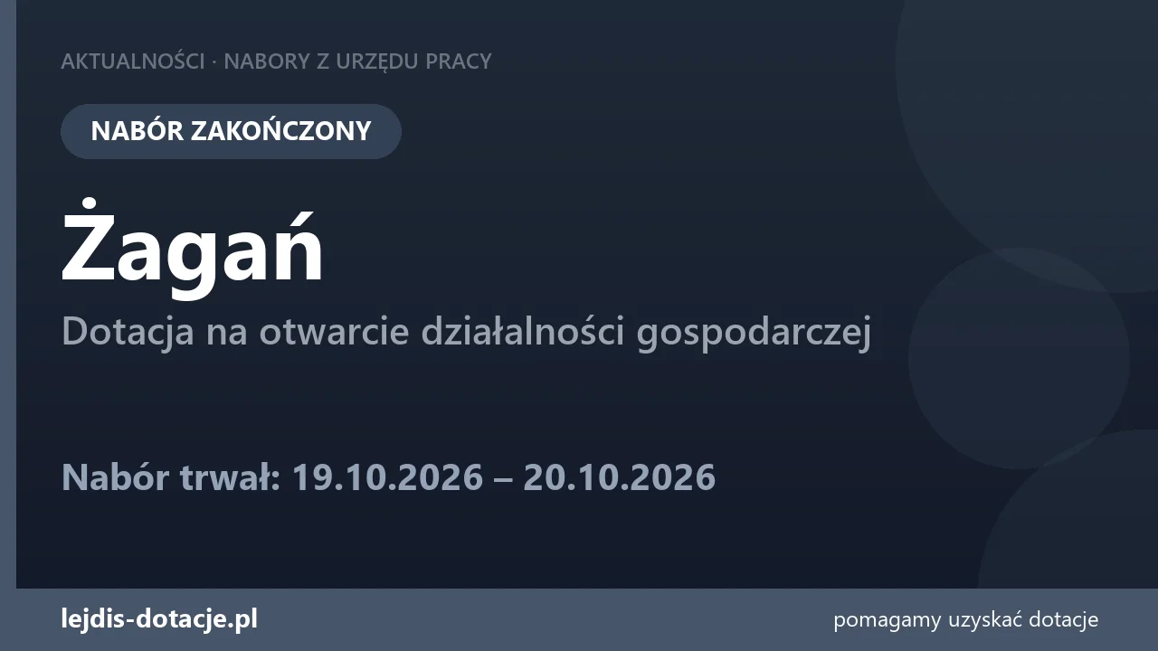 PUP Żagań zakończył nabór — dotacja na otwarcie działalności gospodarczej (20 października 2026)