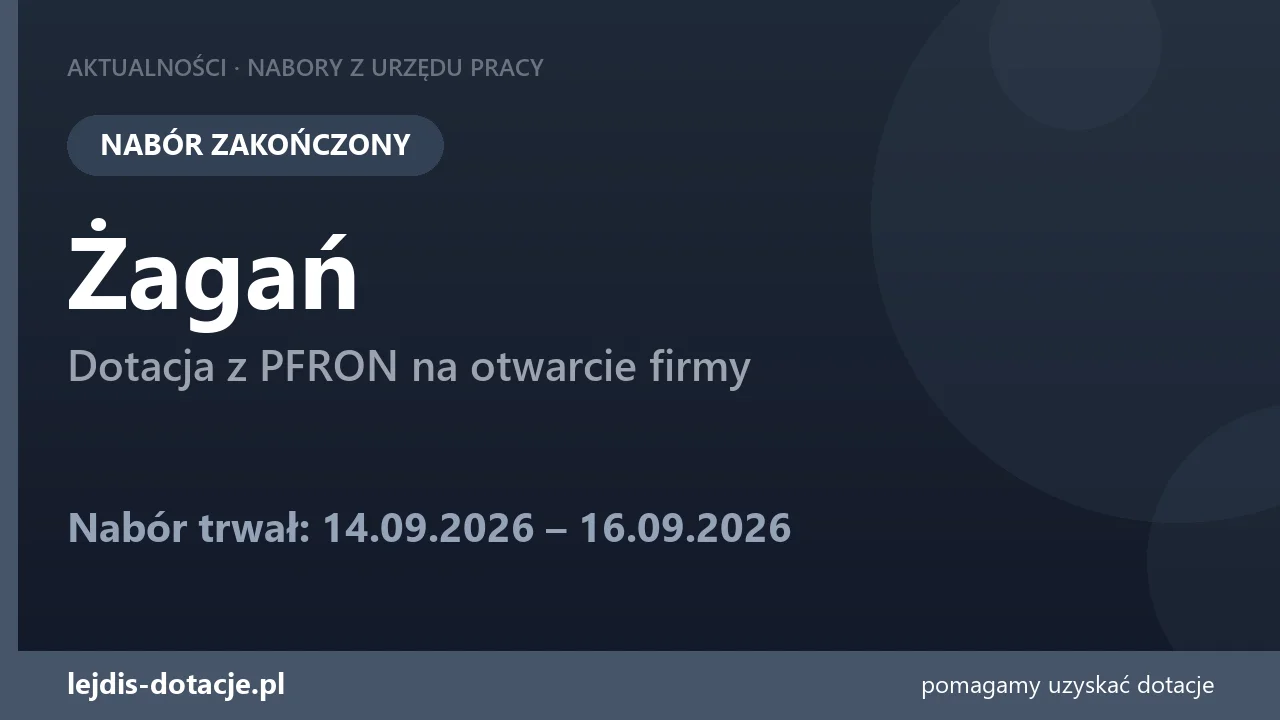 PUP Żagań zakończył nabór — dotacja z PFRON na otwarcie firmy (16 września 2026)