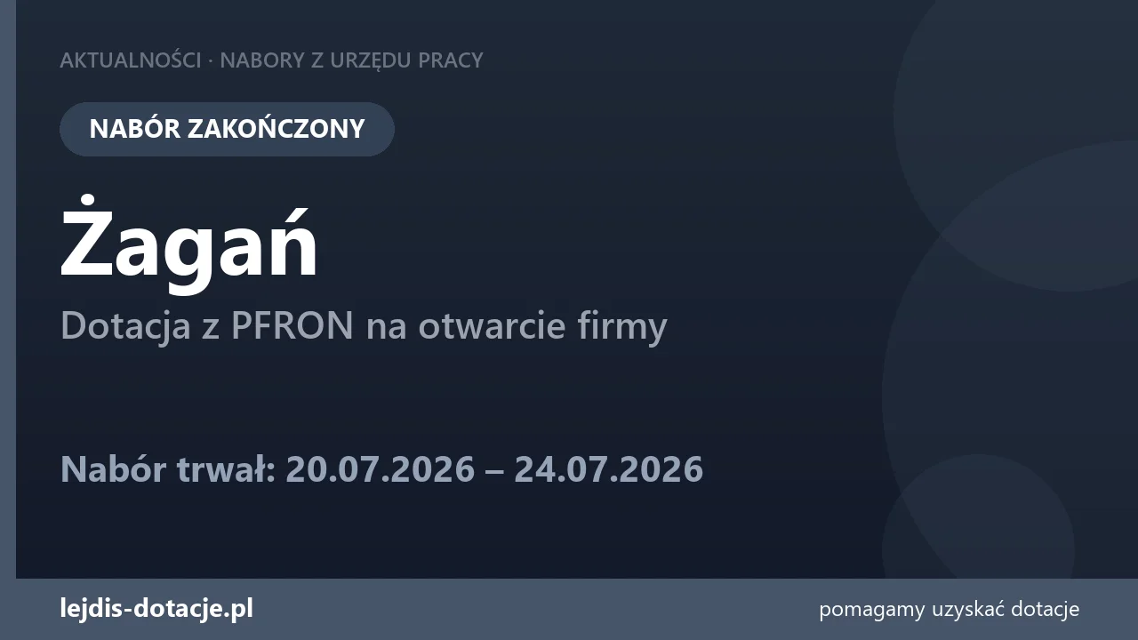 PUP Żagań zakończył nabór — dotacja z PFRON na otwarcie firmy (24 lipca 2026)