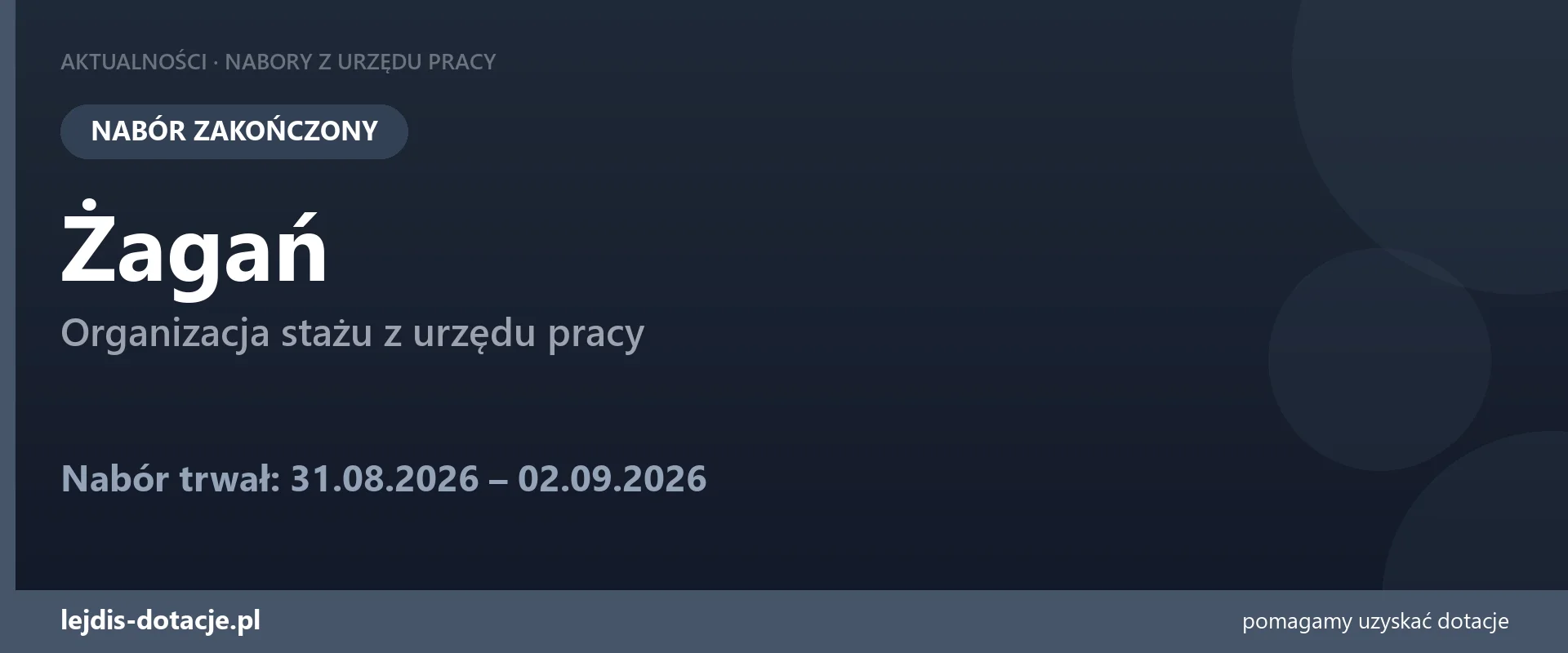 PUP Żagań zakończył nabór — organizacja stażu z urzędu pracy (2 września 2026)