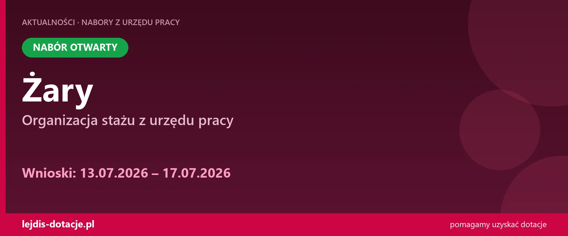 PUP Żary przyjmuje wnioski — organizacja stażu z urzędu pracy (13 lipca 2026)