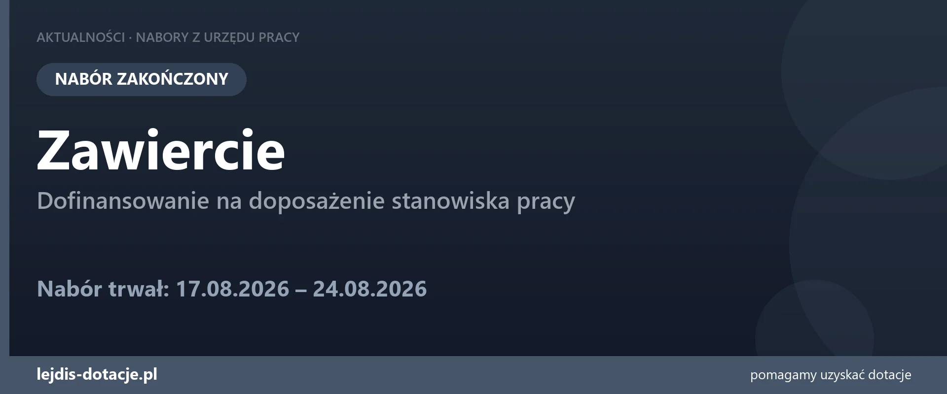 PUP Zawiercie zakończył nabór — dofinansowanie na doposażenie stanowiska pracy (24 sierpnia 2026)