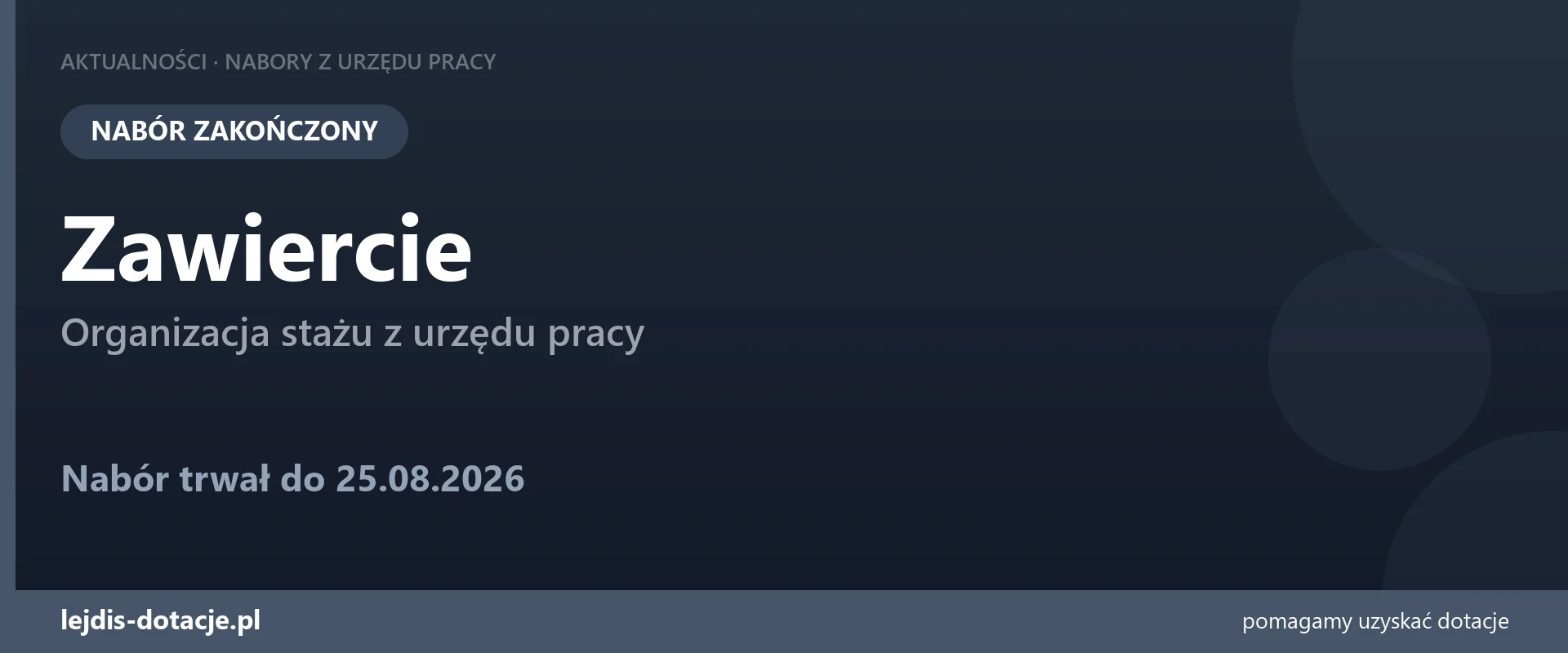 PUP Zawiercie zakończył nabór — organizacja stażu z urzędu pracy (25 sierpnia 2026)