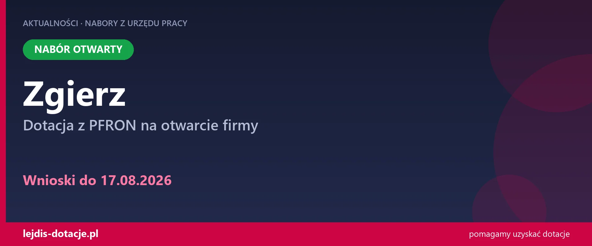 PUP Zgierz przyjmuje wnioski — dotacja z PFRON na otwarcie firmy (17 sierpnia 2026)