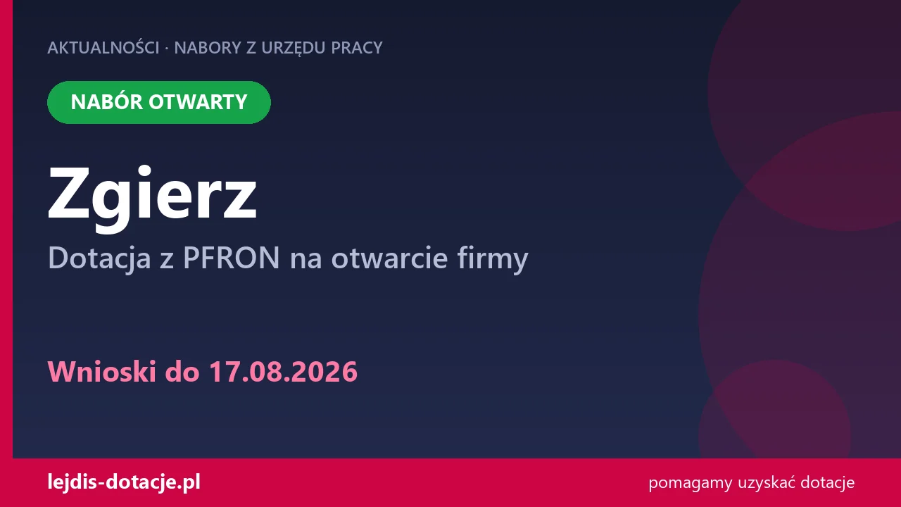 PUP Zgierz przyjmuje wnioski — dotacja z PFRON na otwarcie firmy (17 sierpnia 2026)