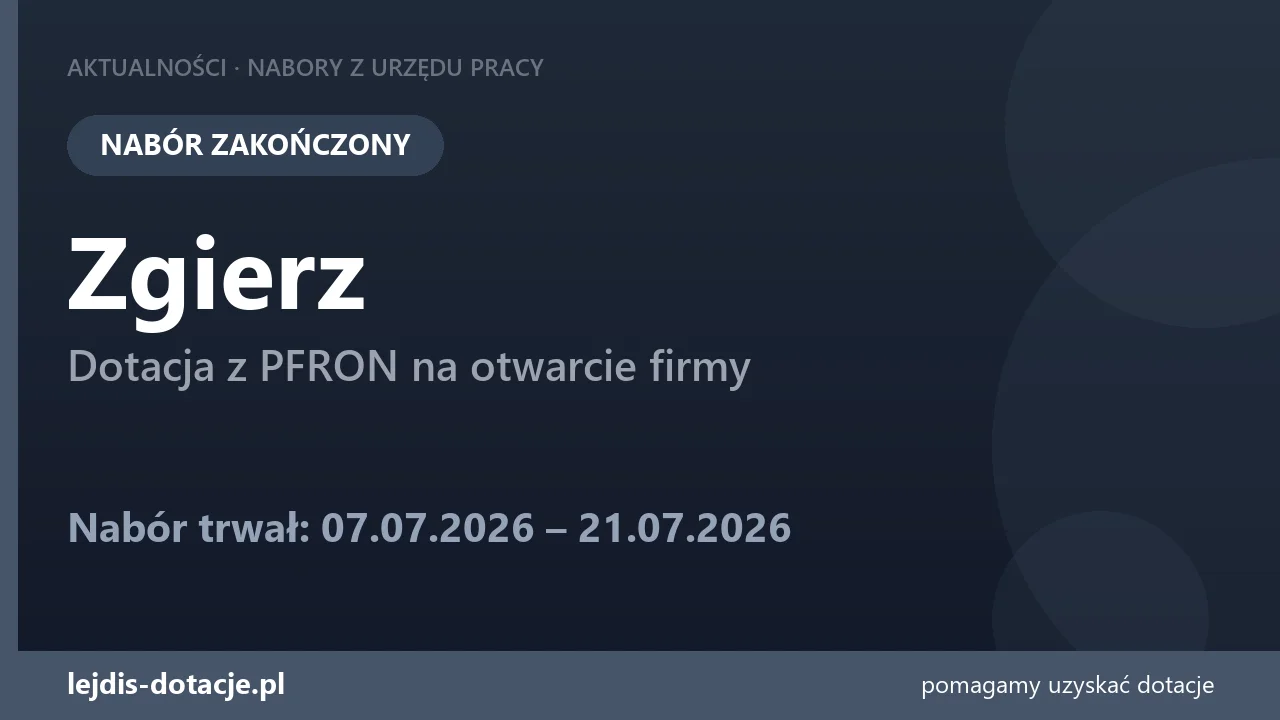 PUP Zgierz zakończył nabór — dotacja z PFRON na otwarcie firmy (21 lipca 2026)