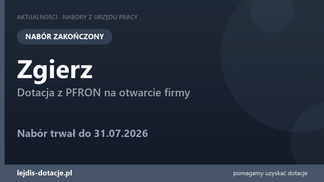 PUP Zgierz zakończył nabór — dotacja z PFRON na otwarcie firmy (31 lipca 2026)