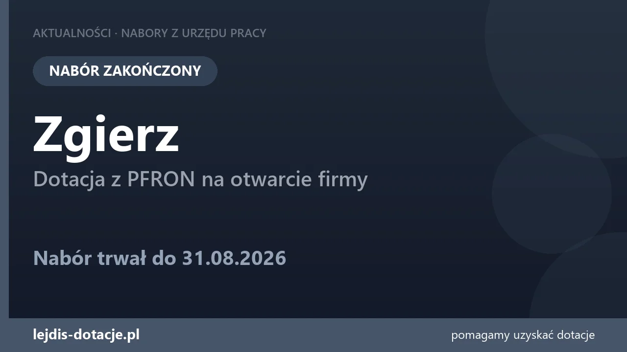 PUP Zgierz zakończył nabór — dotacja z PFRON na otwarcie firmy (31 sierpnia 2026)