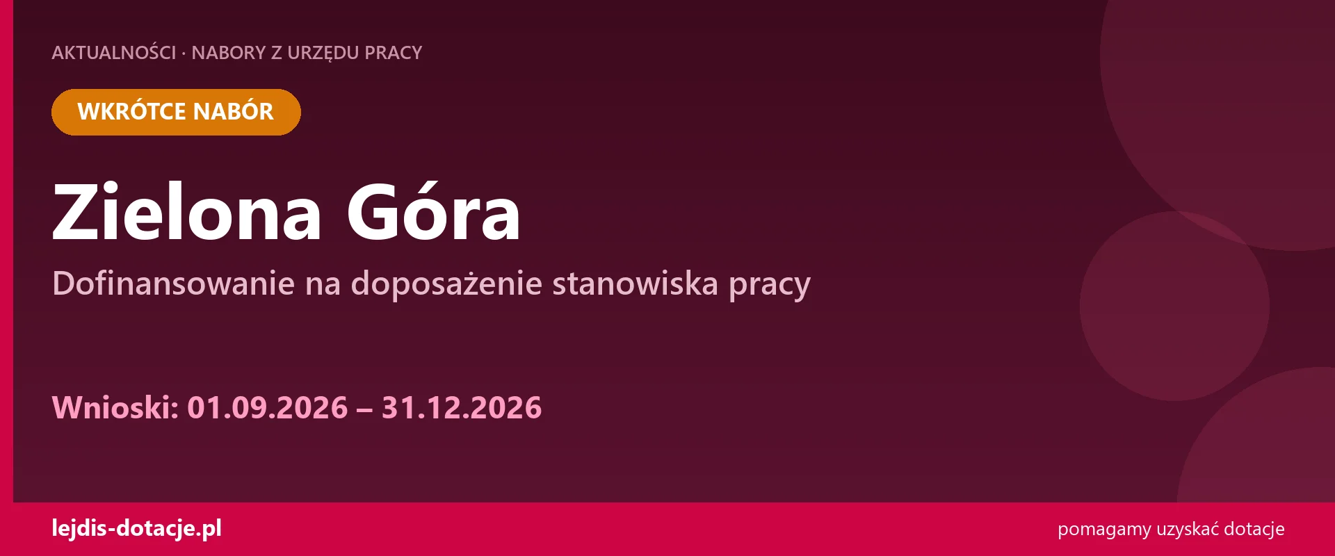 PUP Zielona Góra ogłasza nabór — dofinansowanie na doposażenie stanowiska pracy (1 września 2026)