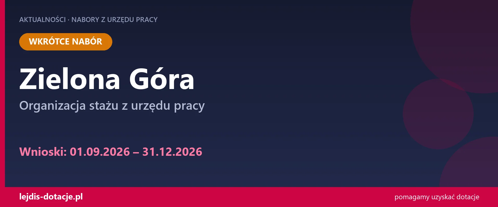 PUP Zielona Góra ogłasza nabór — organizacja stażu z urzędu pracy (1 września 2026)