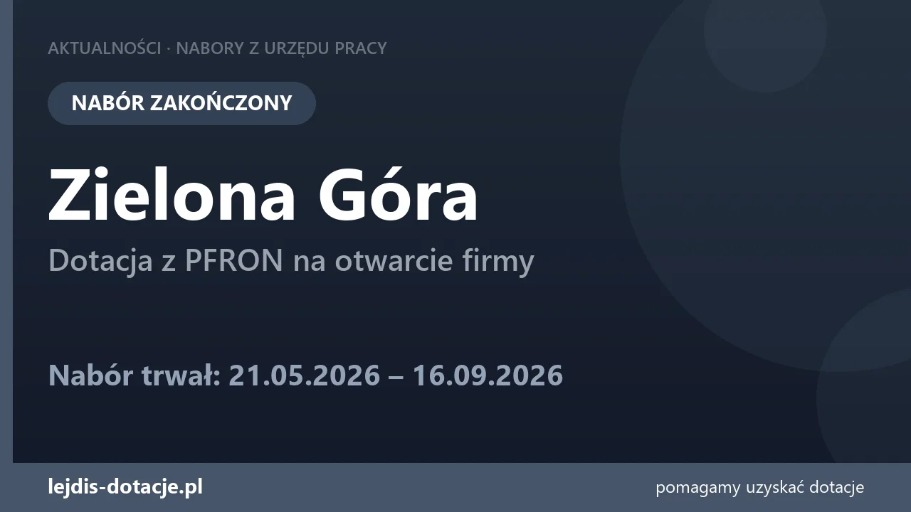 PUP Zielona Góra zakończył nabór — dotacja z PFRON na otwarcie firmy (16 września 2026)