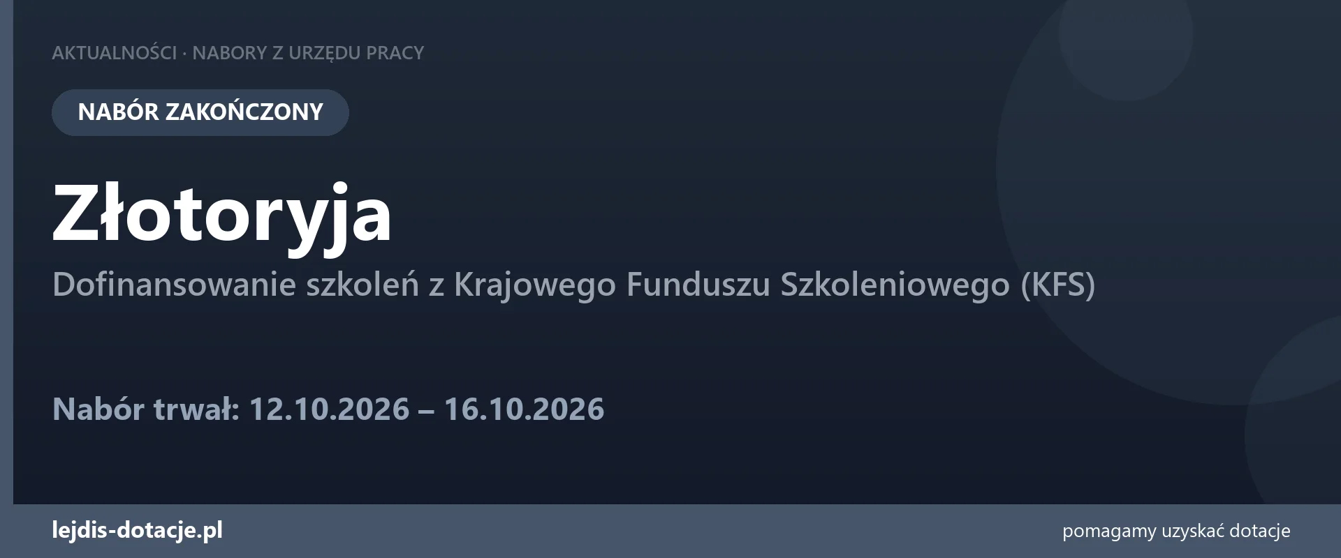 PUP Złotoryja zakończył nabór — dofinansowanie szkoleń z Krajowego Funduszu Szkoleniowego  (16 października 2026)