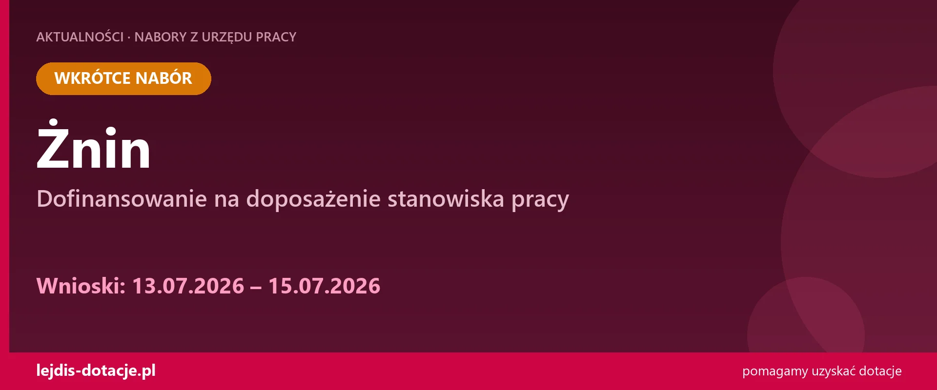 PUP Żnin ogłasza nabór — dofinansowanie na doposażenie stanowiska pracy (13 lipca 2026)