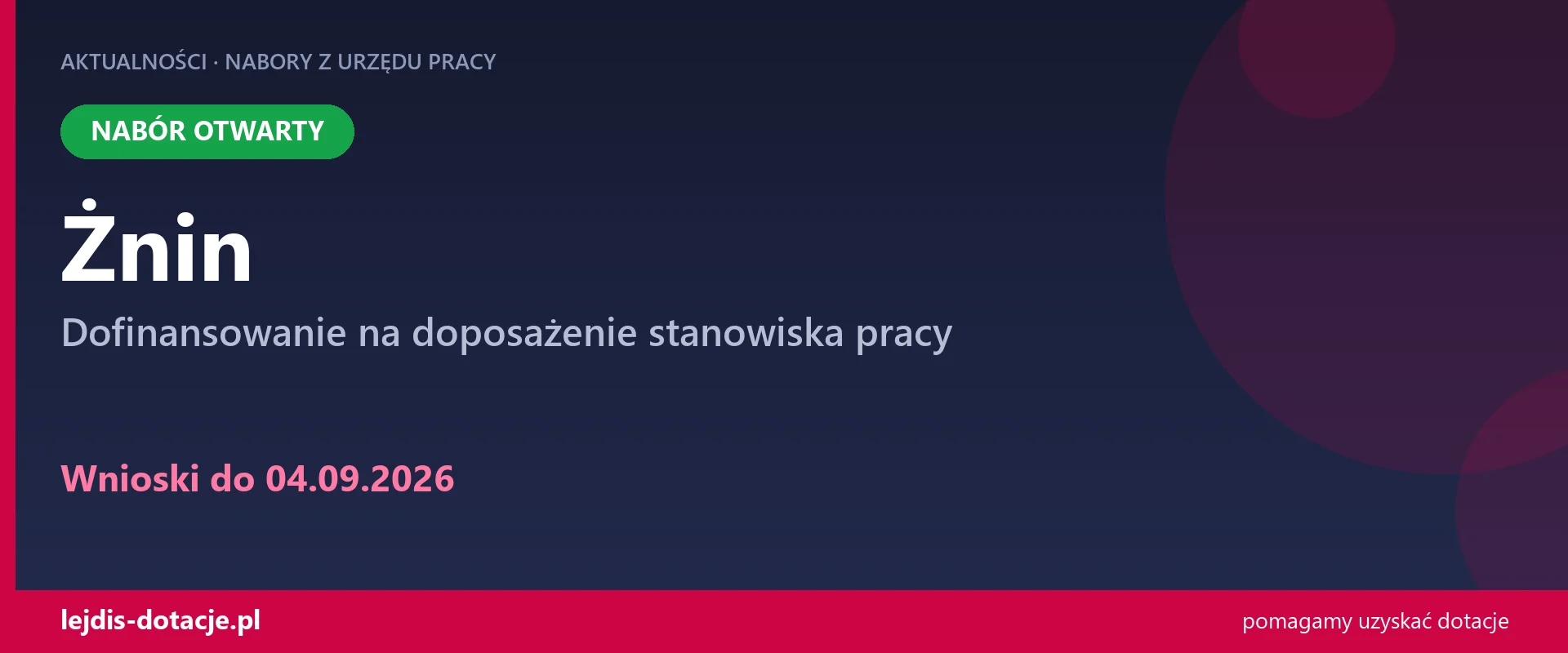PUP Żnin przyjmuje wnioski — dofinansowanie na doposażenie stanowiska pracy (4 września 2026)