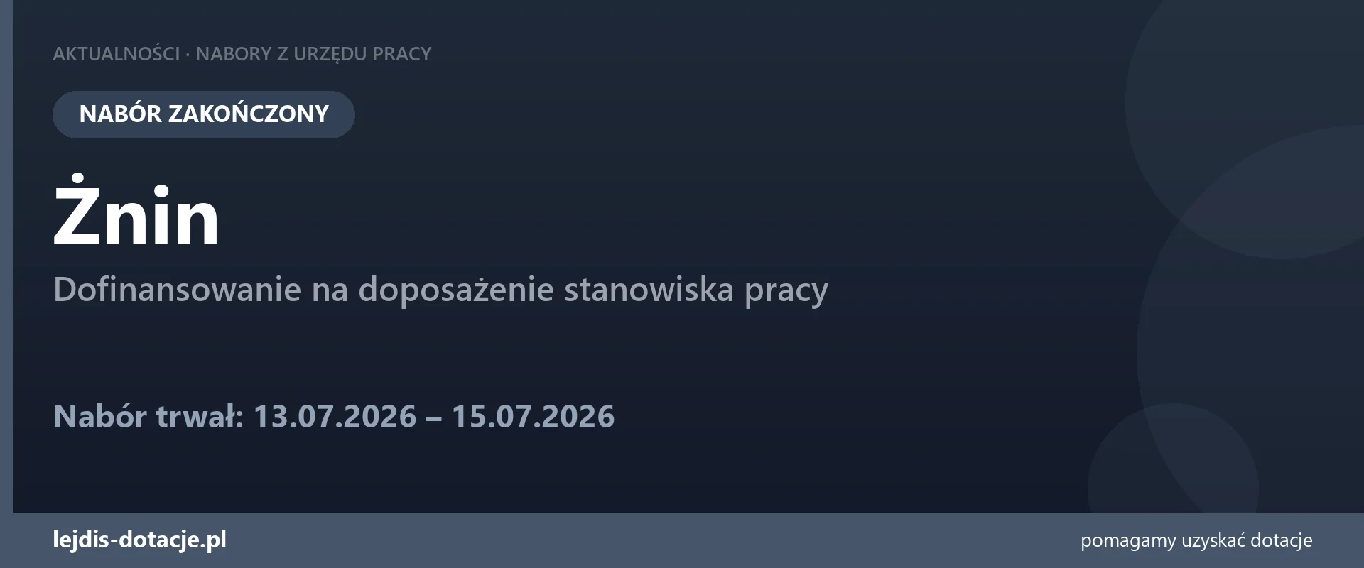 PUP Żnin zakończył nabór — dofinansowanie na doposażenie stanowiska pracy (15 lipca 2026)