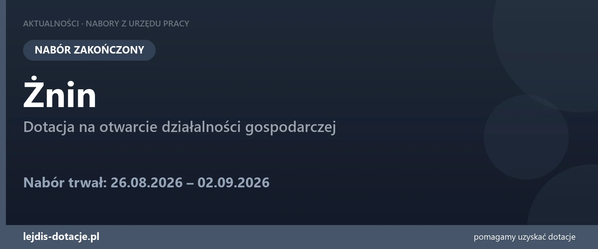 PUP Żnin zakończył nabór — dotacja na otwarcie działalności gospodarczej (2 września 2026)