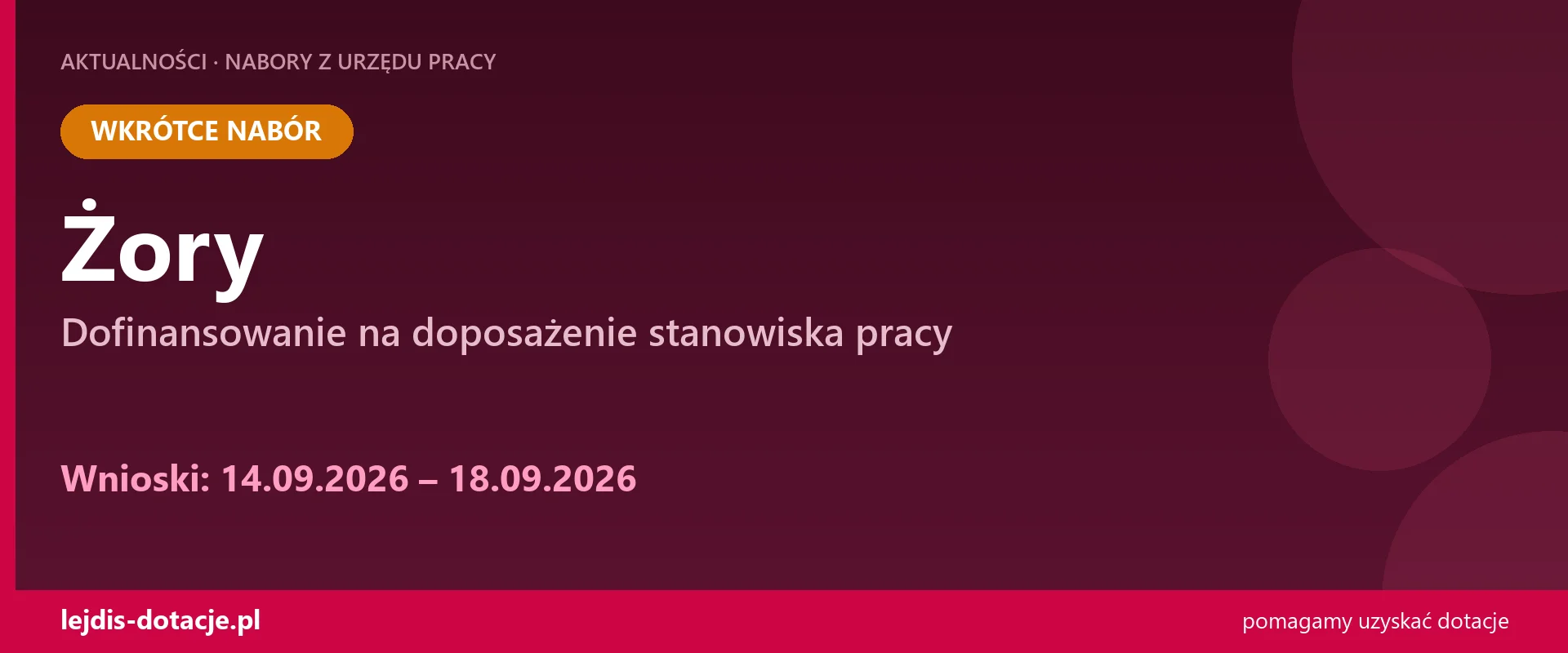 PUP Żory ogłasza nabór — dofinansowanie na doposażenie stanowiska pracy (14 września 2026)