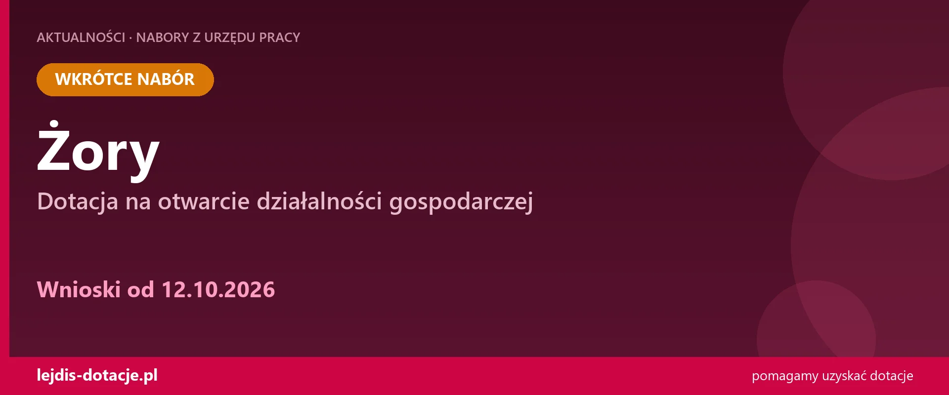 PUP Żory ogłasza nabór — dotacja na otwarcie działalności gospodarczej (12 października 2026)