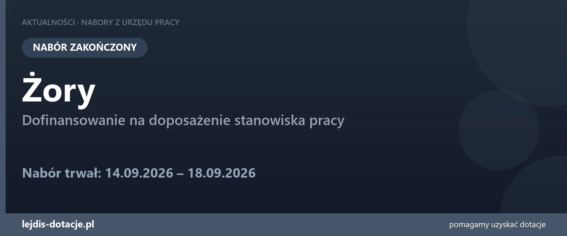PUP Żory zakończył nabór — dofinansowanie na doposażenie stanowiska pracy (18 września 2026)