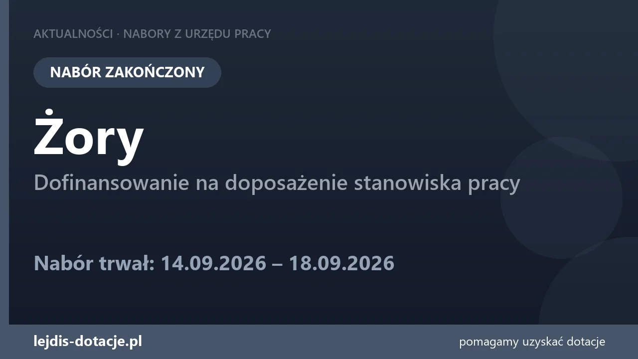 PUP Żory zakończył nabór — dofinansowanie na doposażenie stanowiska pracy (18 września 2026)