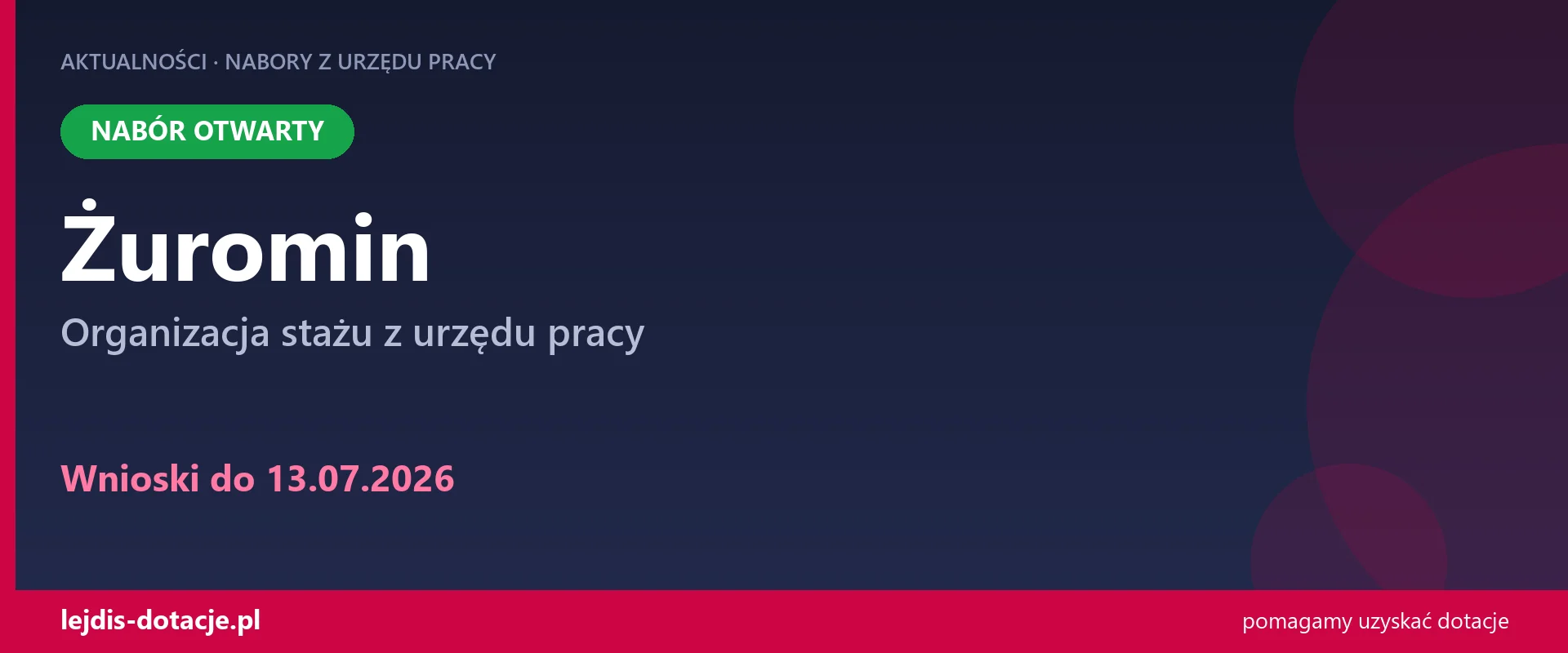 PUP Żuromin przyjmuje wnioski — organizacja stażu z urzędu pracy (13 lipca 2026)
