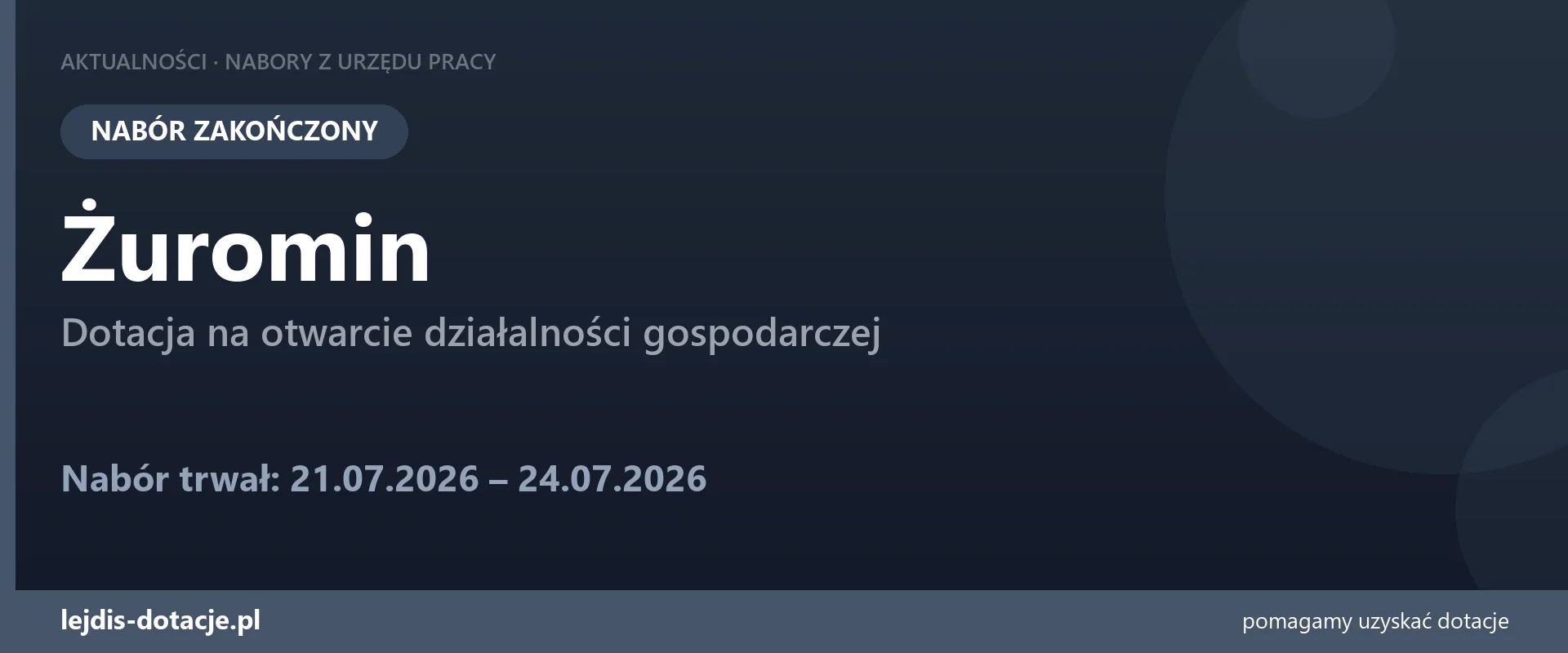 PUP Żuromin zakończył nabór — dotacja na otwarcie działalności gospodarczej (24 lipca 2026)