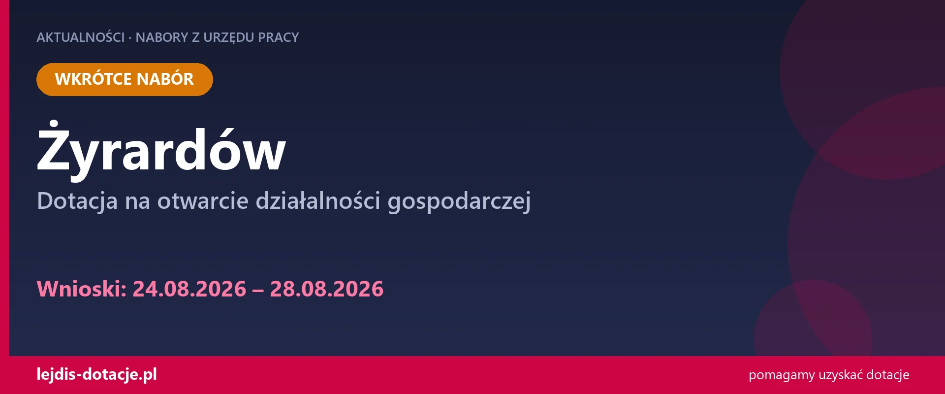 PUP Żyrardów ogłasza nabór — dotacja na otwarcie działalności gospodarczej (24 sierpnia 2026)