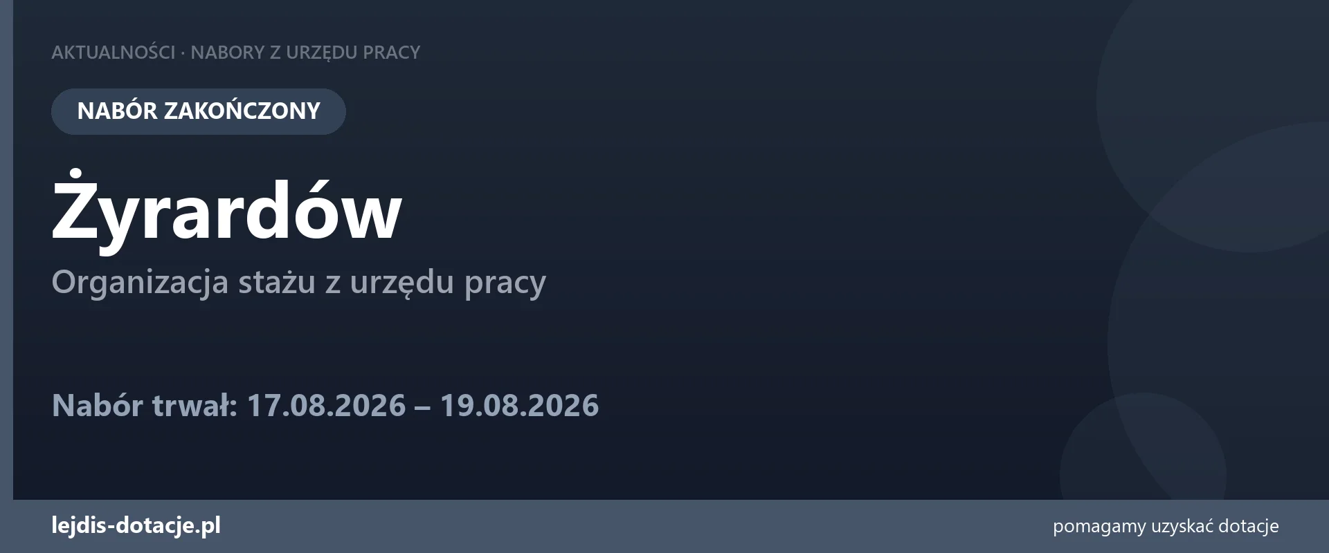 PUP Żyrardów zakończył nabór — organizacja stażu z urzędu pracy (19 sierpnia 2026)