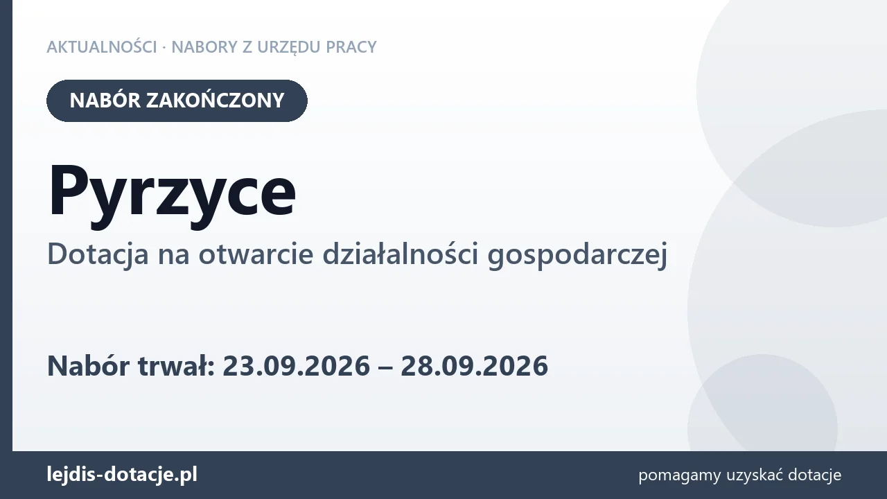 Pyrzyce: nabór na dotację na otwarcie działalności gospodarczej zakończony (28 września 2026)
