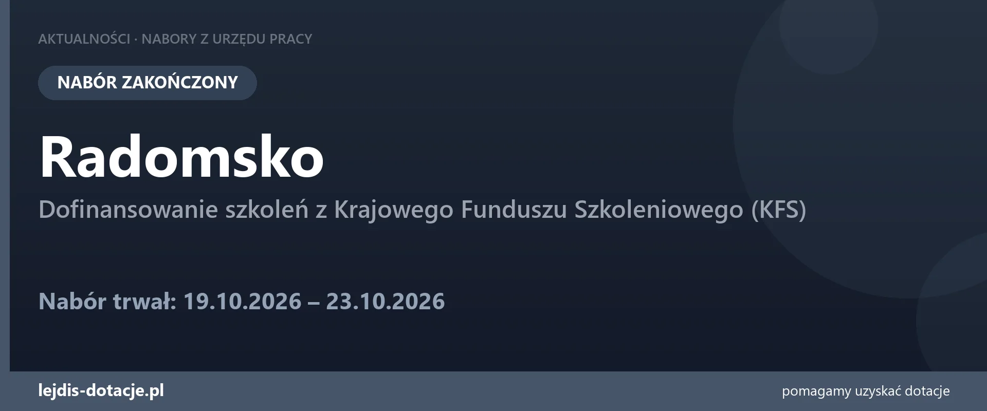 Radomsko: nabór KFS został zakończony (23 października 2026)