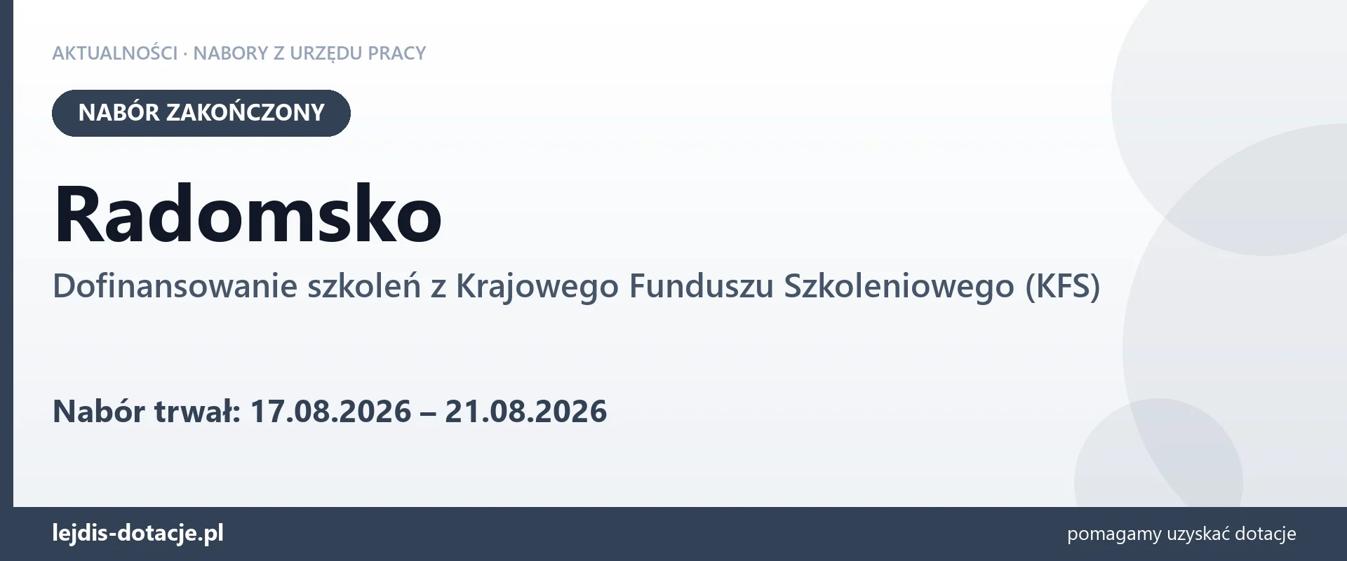 Radomsko: nabór na dofinansowanie szkoleń z KFS zakończony (21 sierpnia 2026)