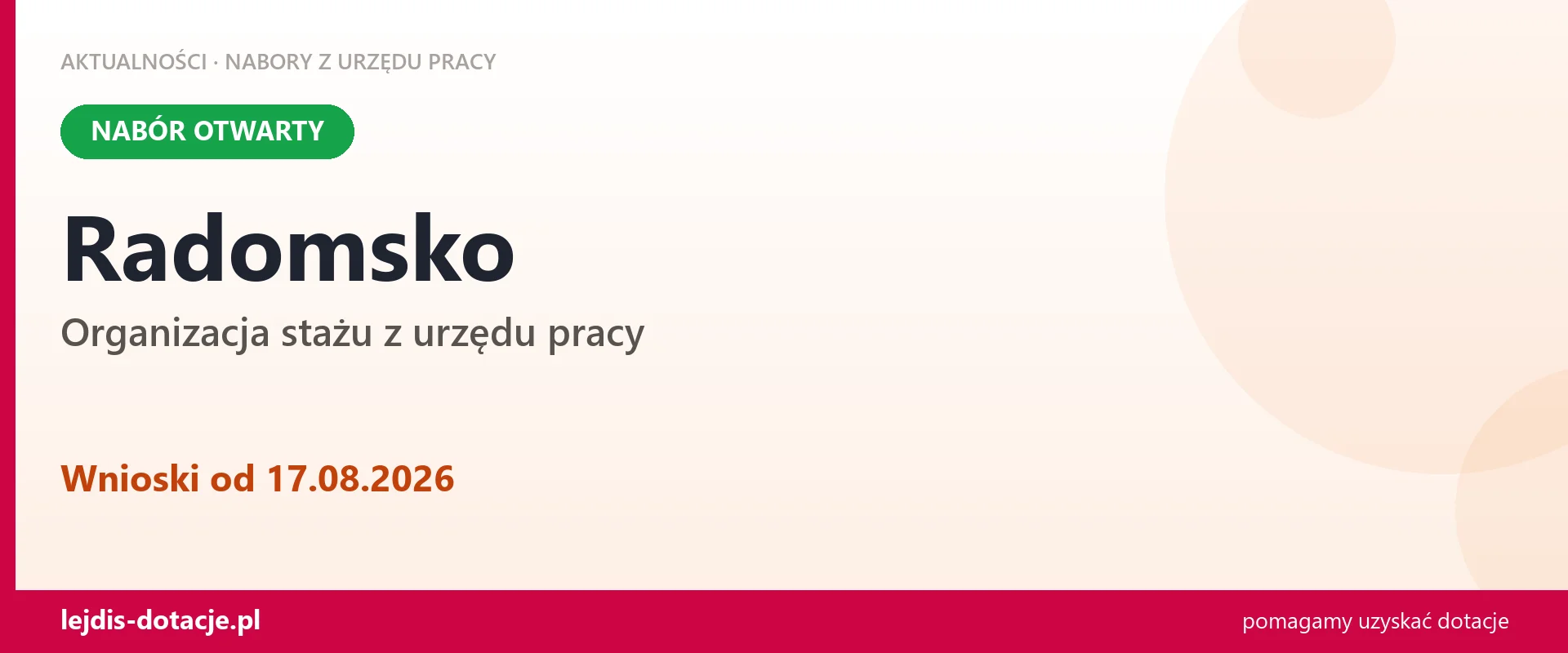 Radomsko: trwa nabór na organizację stażu (17 sierpnia 2026)