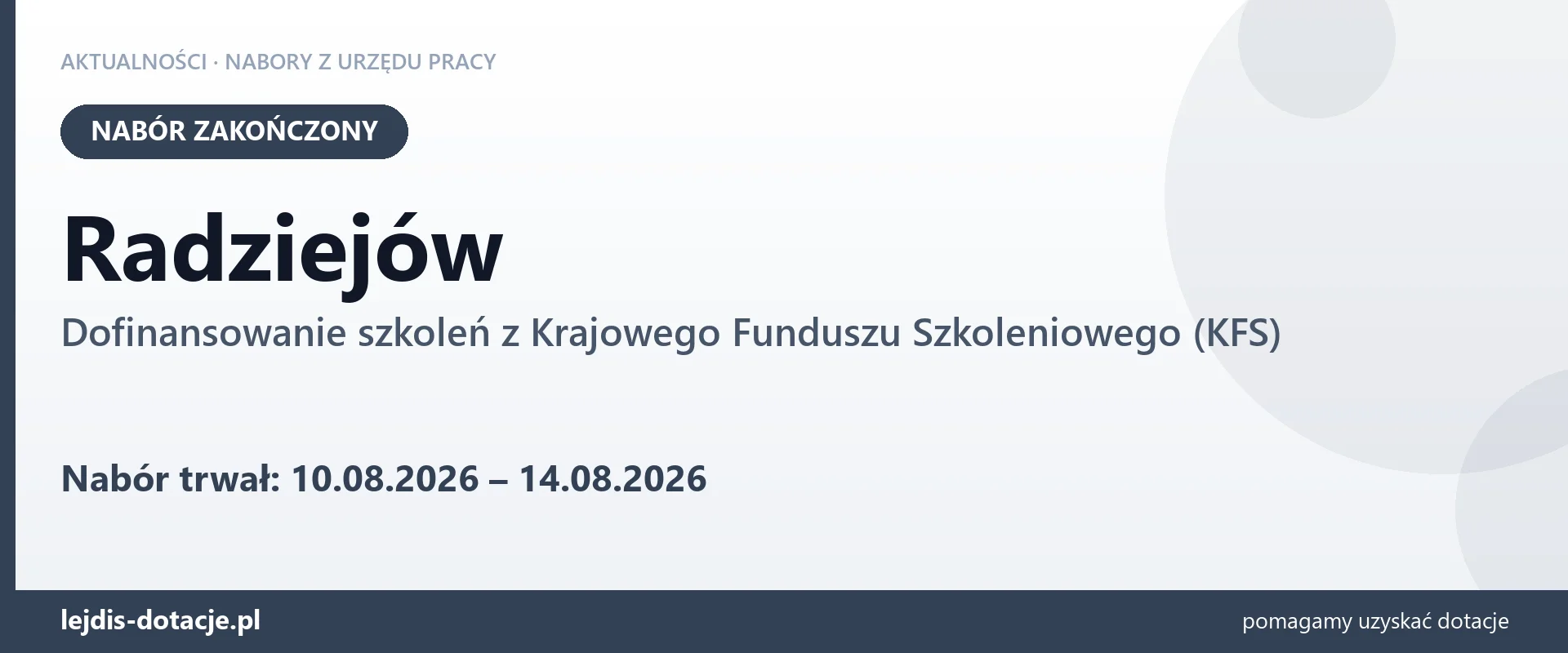 Radziejów: nabór na dofinansowanie szkoleń z KFS zakończony (14 sierpnia 2026)