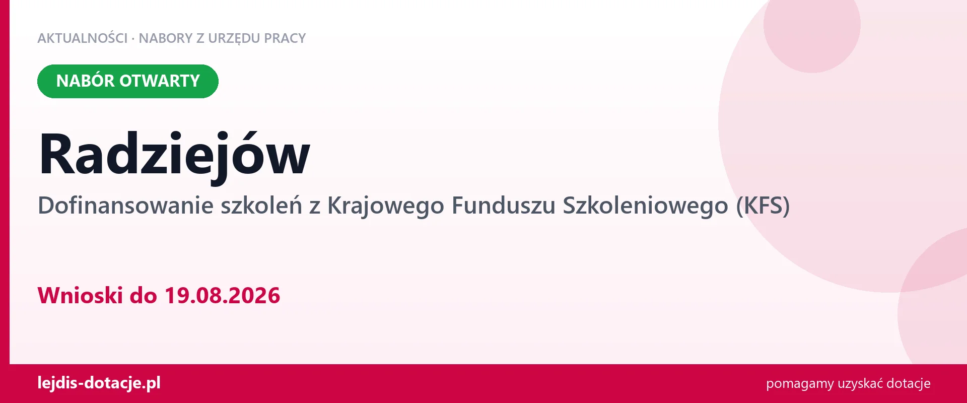Radziejów: trwa nabór na dofinansowanie szkoleń z KFS (19 sierpnia 2026)