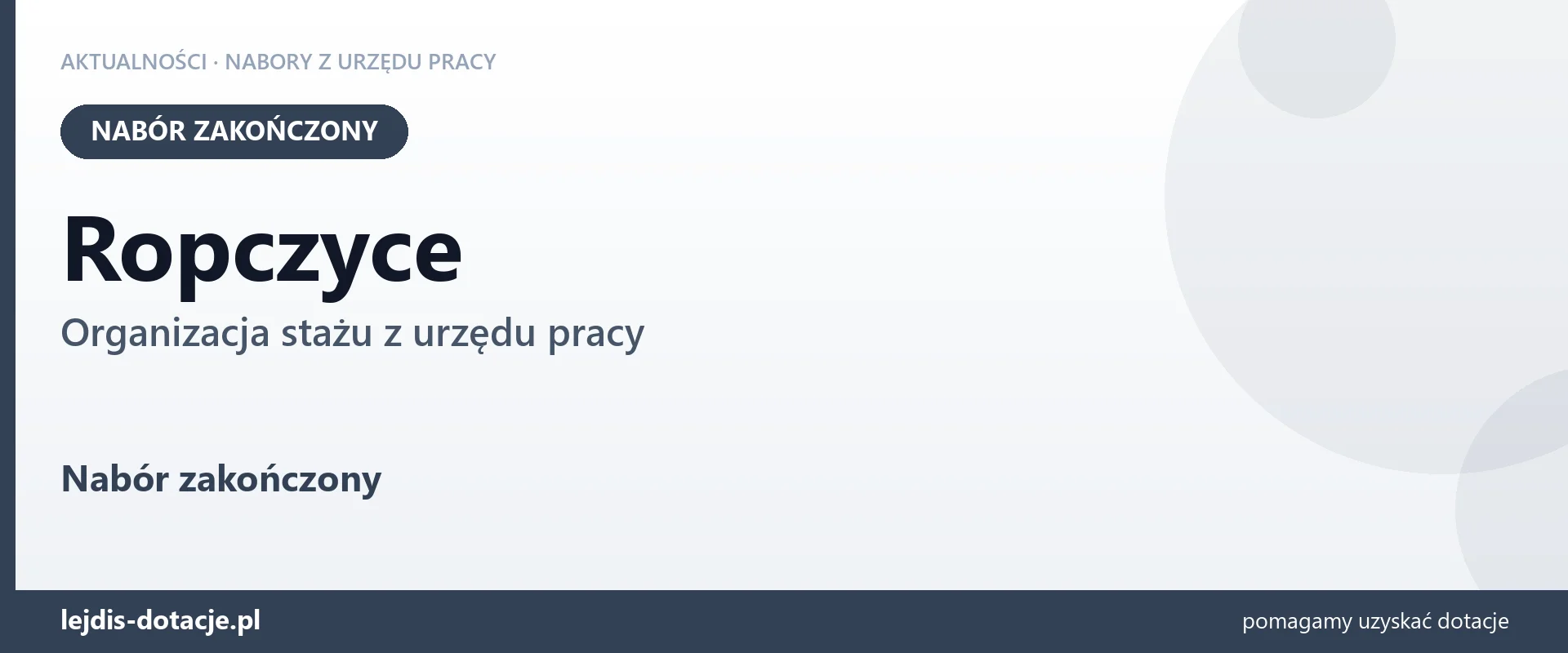 Ropczyce: nabór na organizację stażu zakończony (17 września 2026)