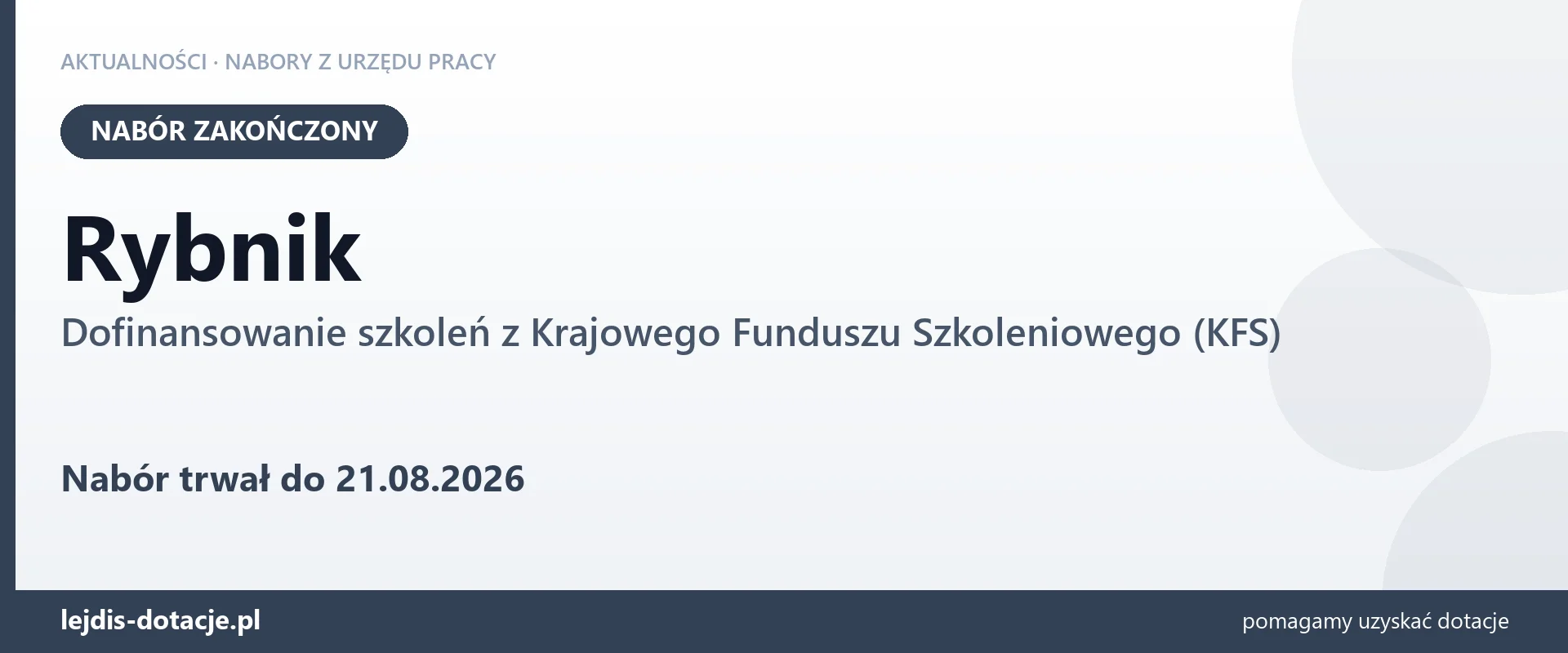 Rybnik: nabór na dofinansowanie szkoleń z KFS zakończony (21 sierpnia 2026)