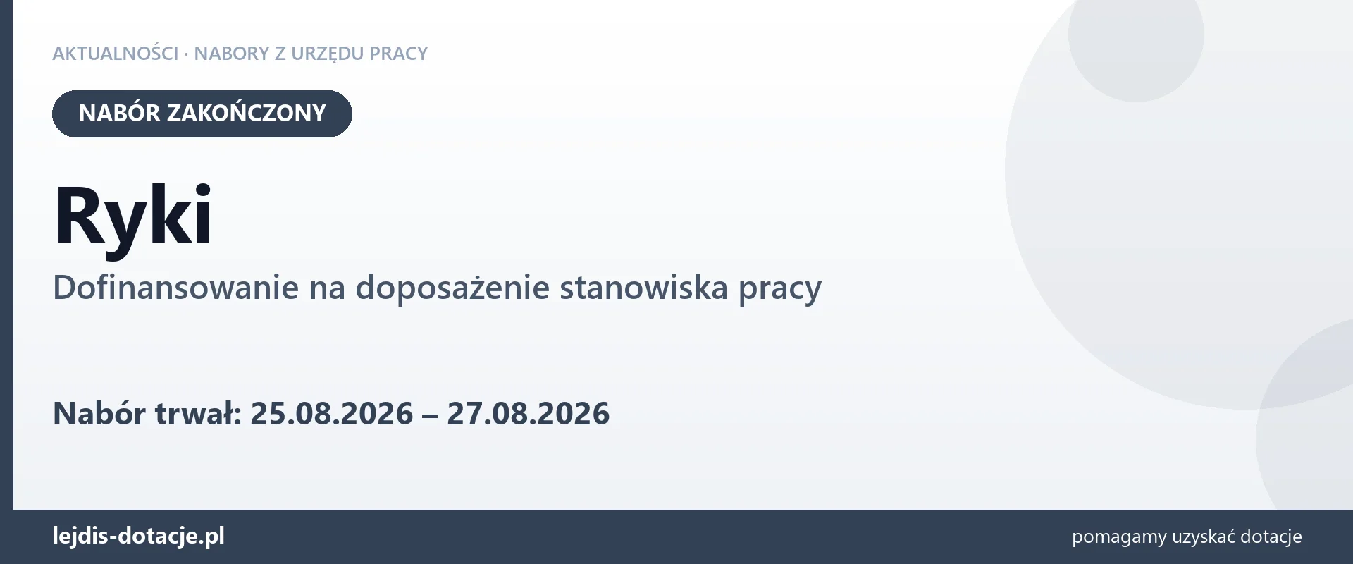 Ryki: nabór na dofinansowanie na doposażenie stanowiska pracy zakończony (27 sierpnia 2026)