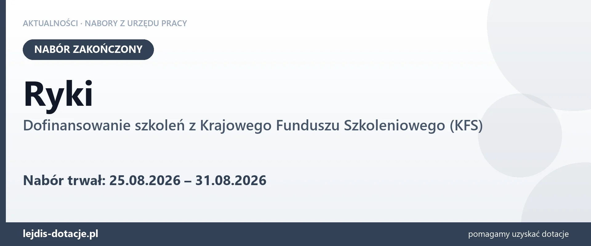 Ryki: nabór na dofinansowanie szkoleń z KFS zakończony (31 sierpnia 2026)