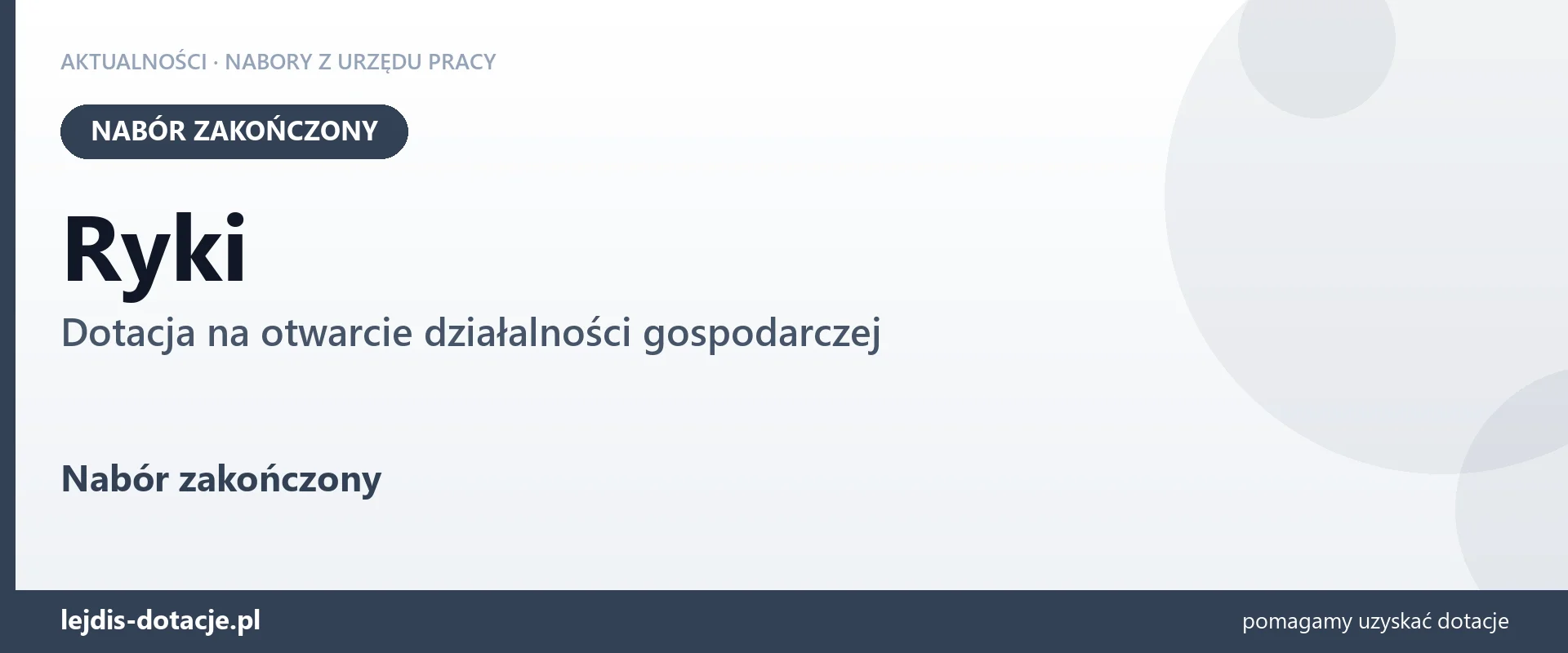 Ryki: nabór na dotację na otwarcie działalności gospodarczej zakończony (12 października 2026)