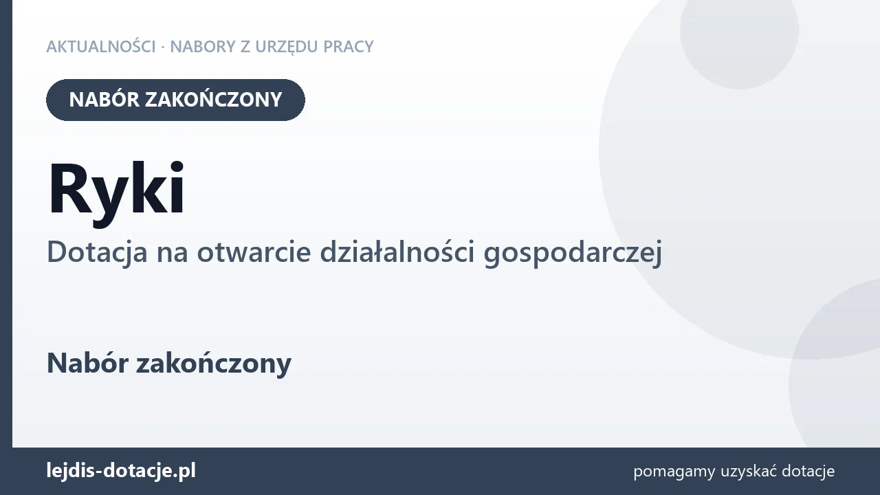 Ryki: nabór na dotację na otwarcie działalności gospodarczej zakończony (12 października 2026)