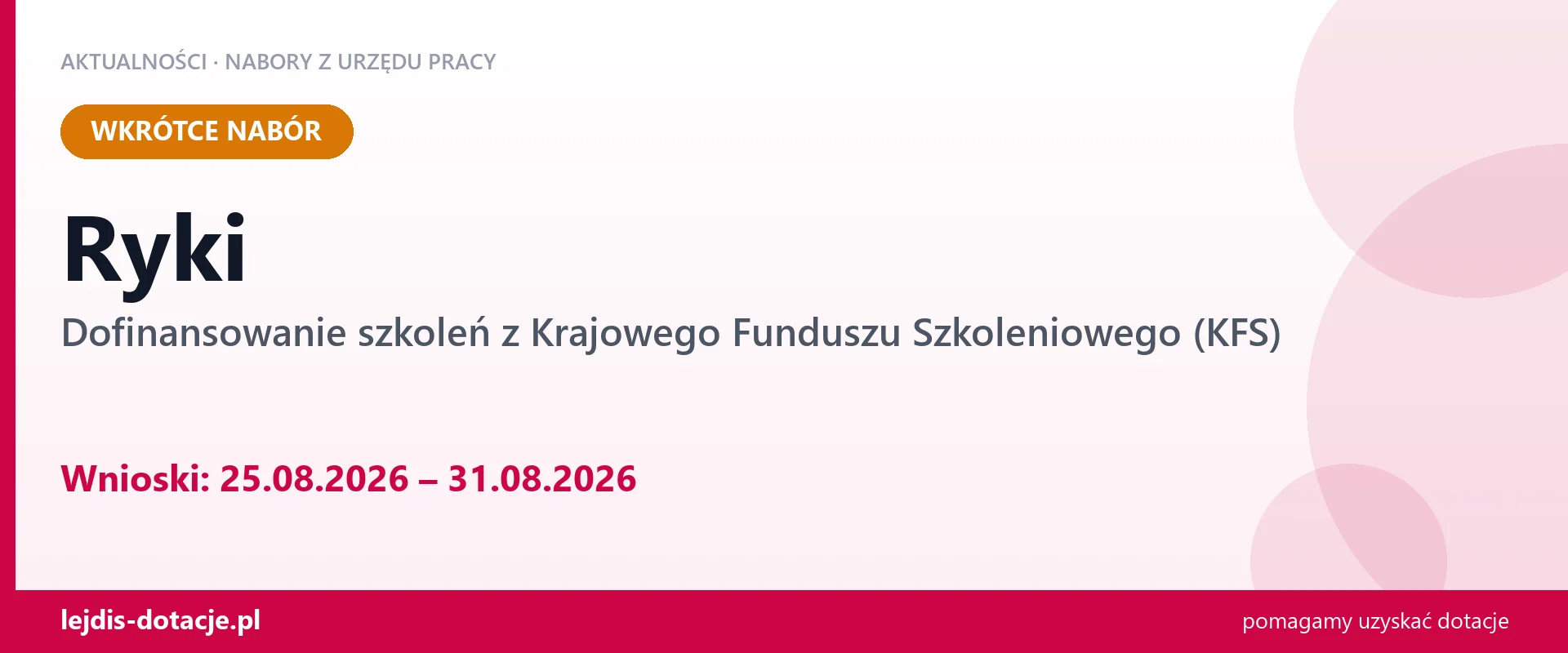 Ryki: od 25.08.2026 rusza nabór na dofinansowanie szkoleń z KFS (25 sierpnia 2026)