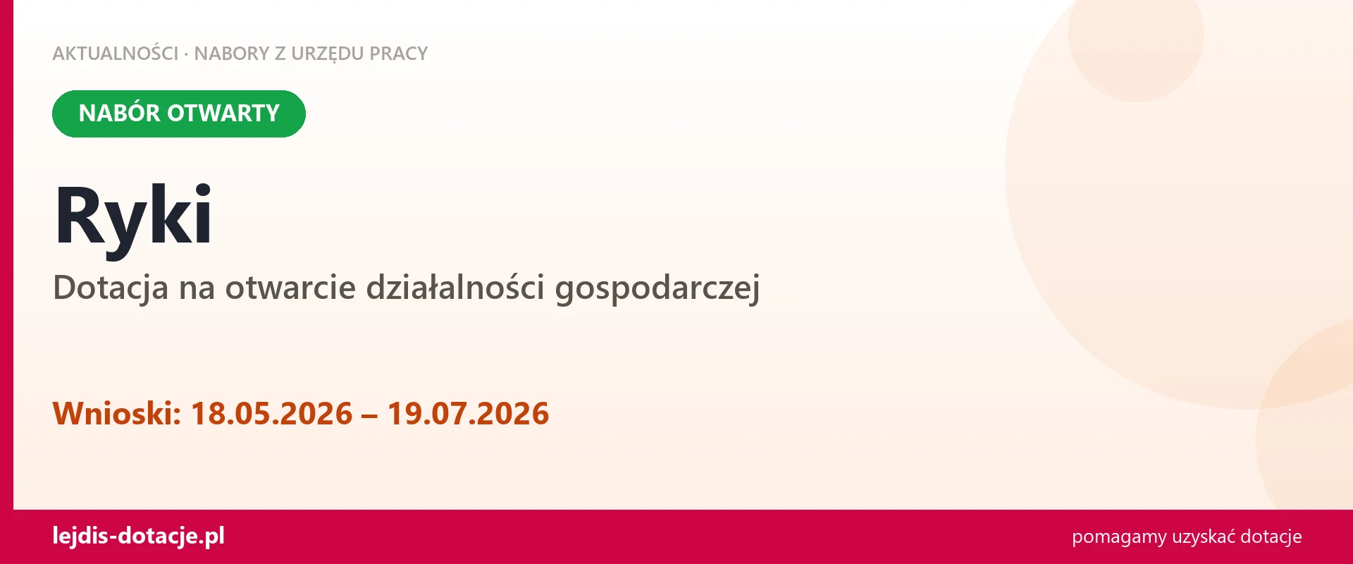 Ryki: trwa nabór na dotację na otwarcie działalności gospodarczej (18 maja 2026)