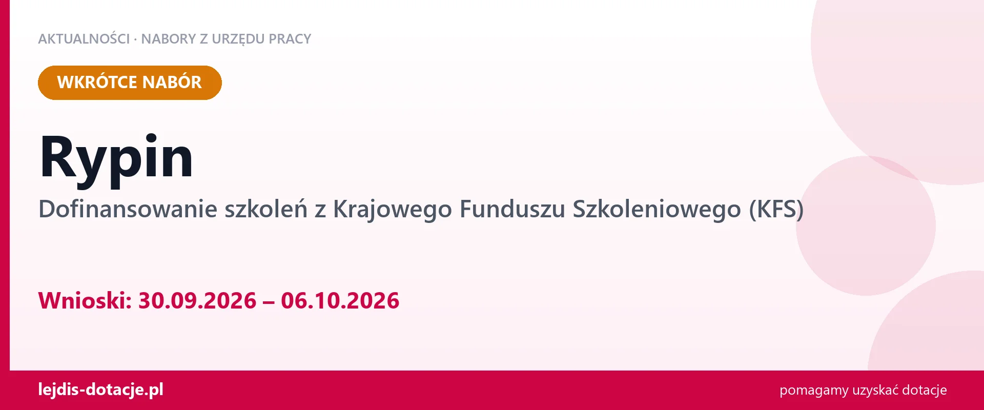 Rypin: od 30.09.2026 rusza nabór na dofinansowanie szkoleń z KFS (30 września 2026)