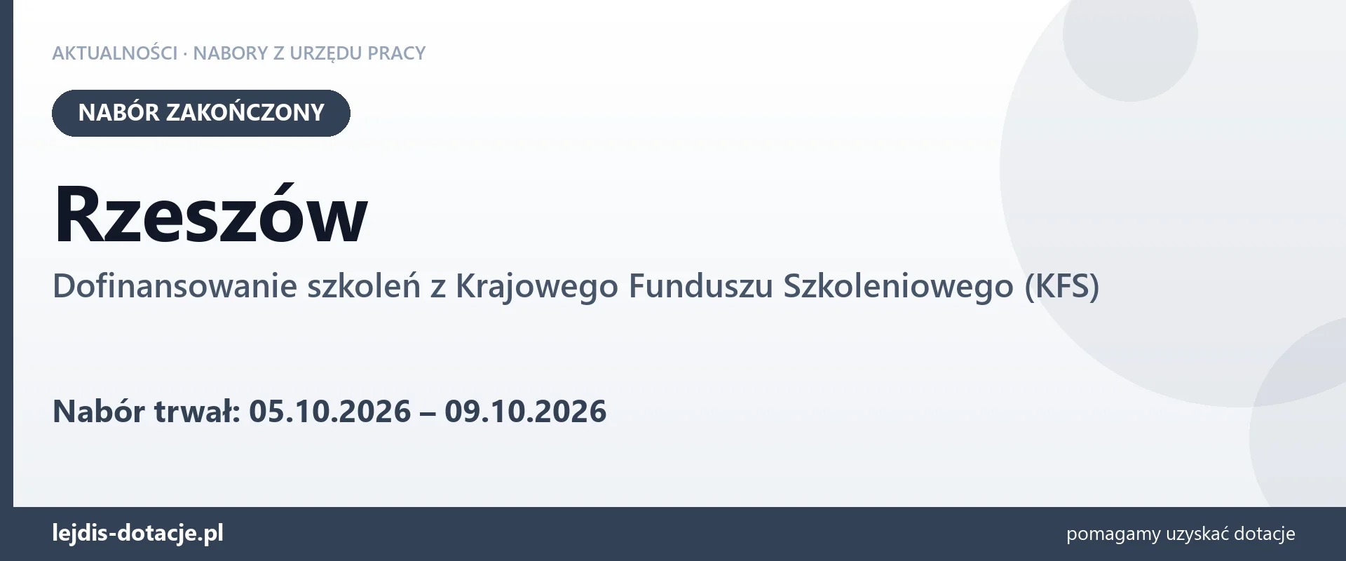 Rzeszów: nabór na dofinansowanie szkoleń z KFS zakończony (9 października 2026)