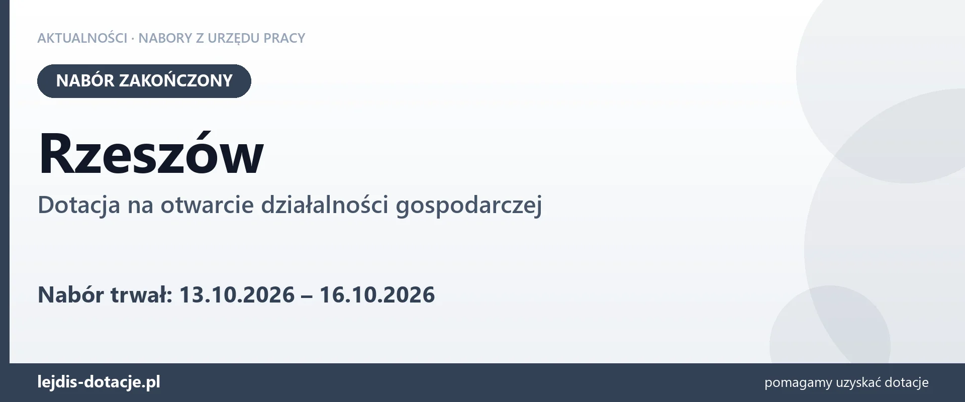 Rzeszów: nabór na dotację na otwarcie działalności gospodarczej zakończony (16 października 2026)