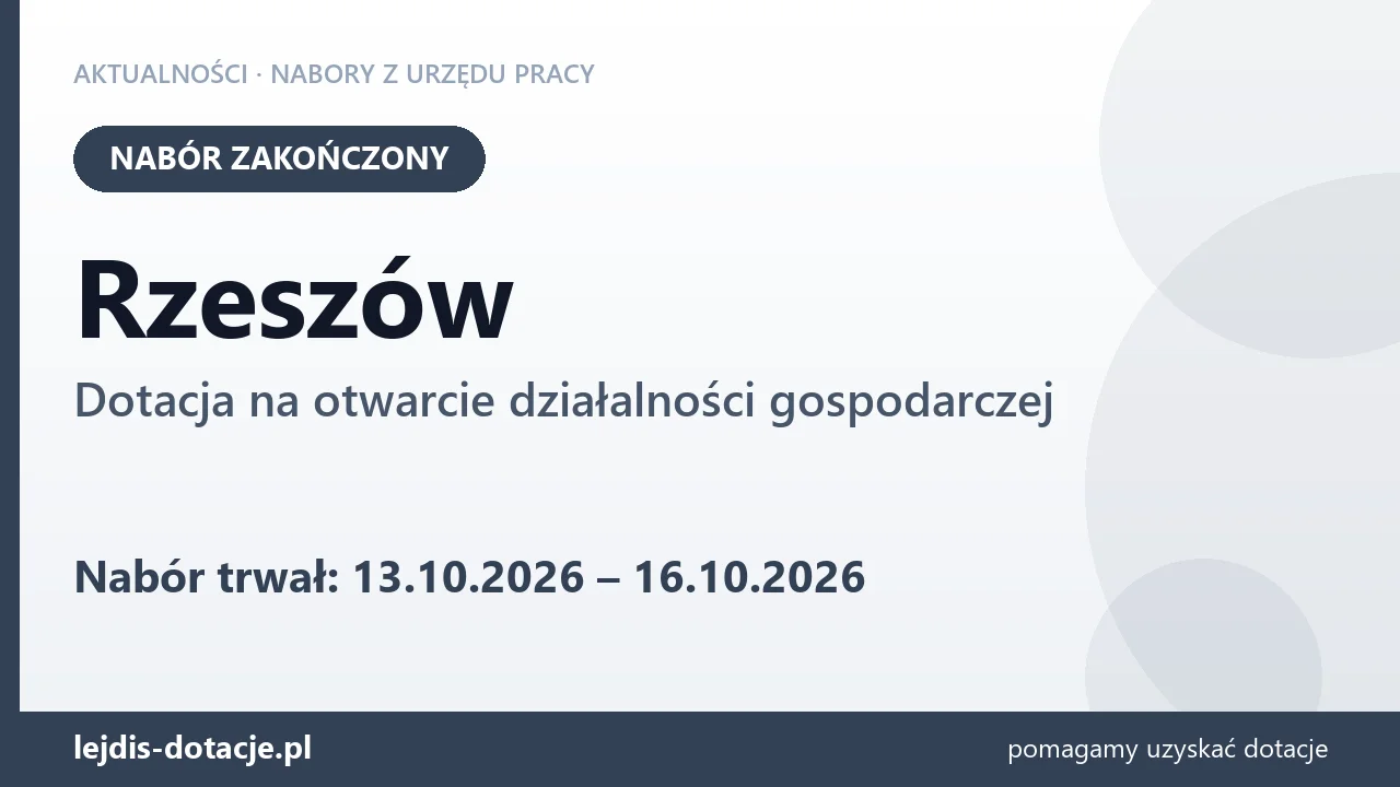 Rzeszów: nabór na dotację na otwarcie działalności gospodarczej zakończony (16 października 2026)