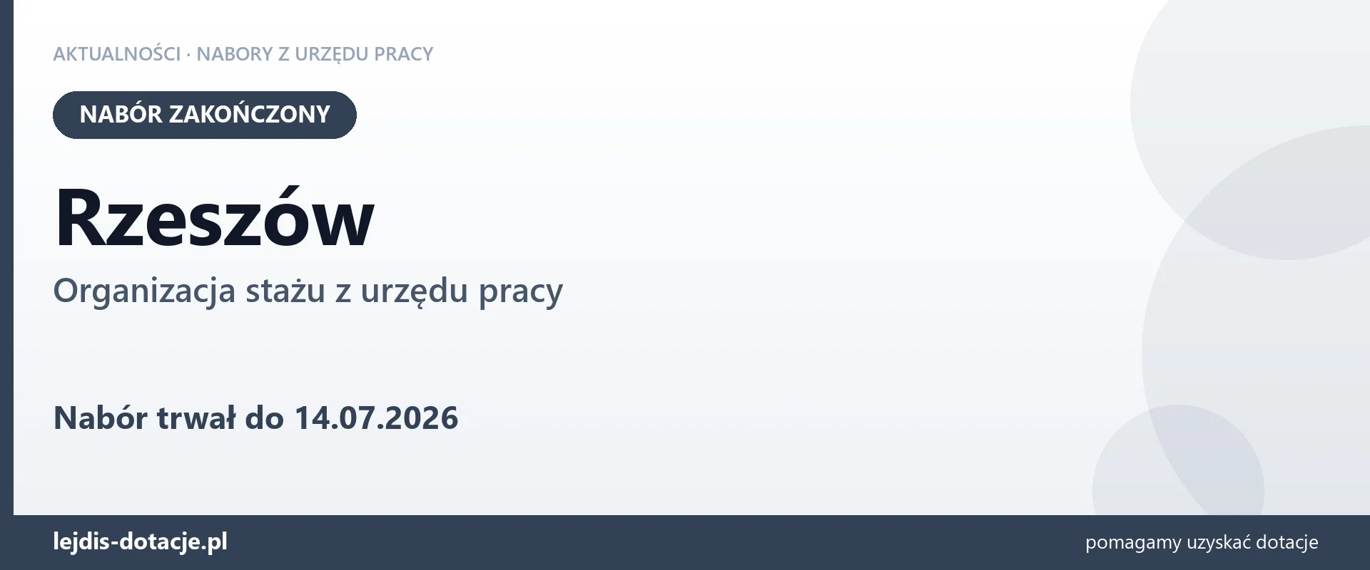 Rzeszów: nabór na organizację stażu zakończony (14 lipca 2026)