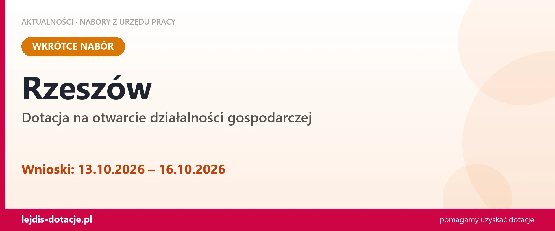 Rzeszów: od 13.10.2026 rusza nabór na dotację na otwarcie działalności gospodarczej (13 października 2026)